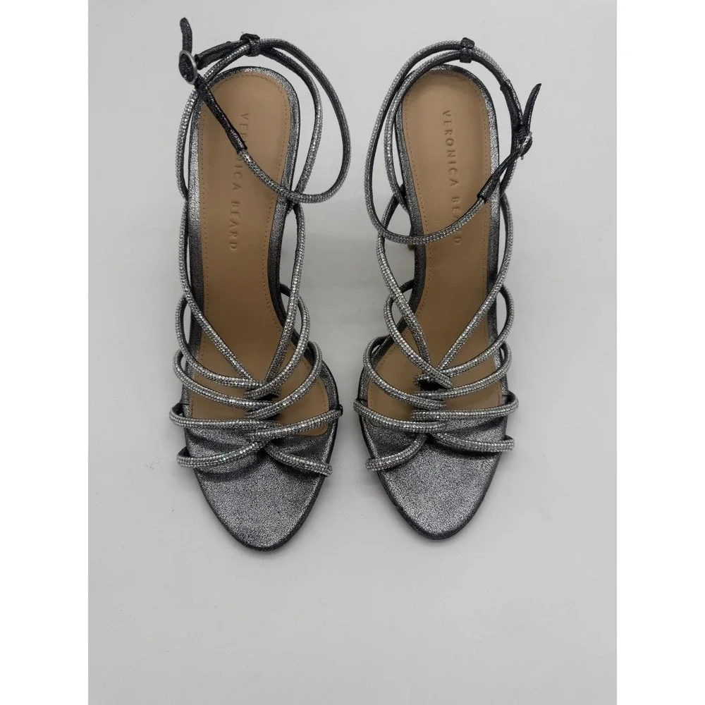 Veronica Beard‎ Aneesha Crystal Gunmetal Strappy Heel Sandals Sz 8.5 $450